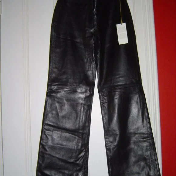 MARGARET GODFREY BLACK LEATHER WIDE LEG PANTS NWT 6